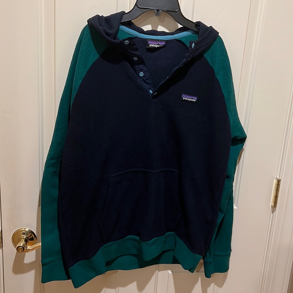 Patagonia Synchilla Lightweight Button-Up Hoodie | Men’s Medium M | Blue & Green